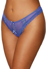 Dot Mesh Open Crotch Thong - Medium - Periwinkle II