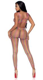 Rainbow Net Footless Bodystocking - One Size - Multicolor