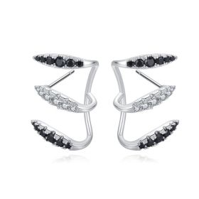 Three-claw Ear Clip Copper Simple Zircon Earrings (Option: Black)