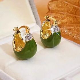 Tall And Elegant High Sense Red Green Dripping Oil Rhinestone Earrings (Option: Green)