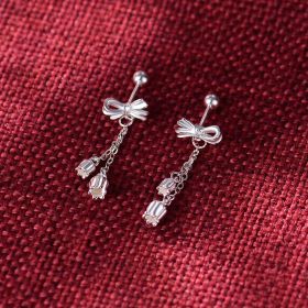 Bow Eardrops Sweet Tassel Bone Stud Temperament Ethnic Minorities (Option: Silver-Pure Silver)