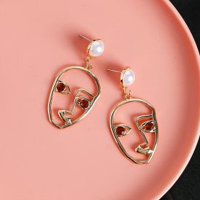 Handmade artistic design exaggerated hollow face contour modeling pearl earrings fun funny earrings (Option: Main drawing)