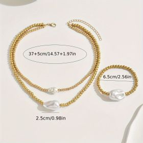 Lxalry Gold Electroplated Layered Jewelry Set, Handmade Necklace & Bracelet Duo, Lightweight 20g Stackable Gift For Everyday Elegance & Evening G (Option: Gold)