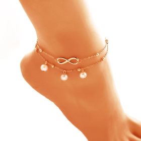 Women's Alloy Anklet With 8-shaped Double-layer Pearls (Option: Gold)
