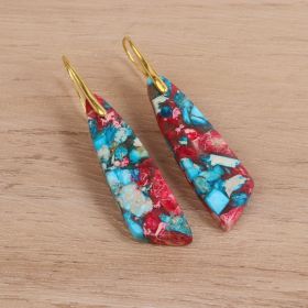 Geometric Flower Shape Pendant Earrings (Option: Red)