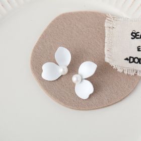 Sterling Silver Needle Mori Style Fresh Flower Stud Earrings New Spring And Summer Pearl (Option: Two Leaves White)