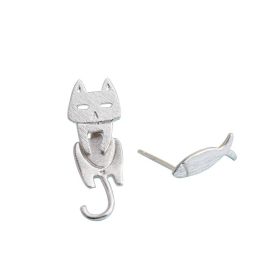 S925 Sterling Silver Stud Earrings Fashion Detachable Cat Fish Pin Studs Cute Comet Silver Earrings (Option: Silver)