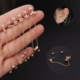 Thin Rod Stainless Steel Double Pierced Ear Bone Nails (Option: Gold-1 Style)