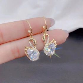 Sweet Rhinestone Swan Earrings Ins Fashion Earrings For Women Jewelry (Option: Gold)