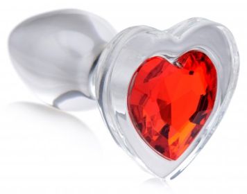 Red Heart Gem Glass Anal Plug (Option: Small)