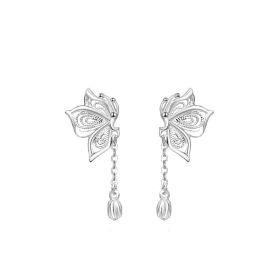 Women's S999 Silver Sweet Tassel New Butterfly Earrings (Option: Silver-Pure Silver)