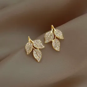 Women's Leaf Earrings Elegant And High-end Birthday Gift (Option: Women-Gold)