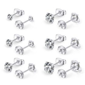 Huazi Diamond, Butterfly Buckle Titanium Steel Stud Earrings 6 Pairs (Option: 6Pairs)