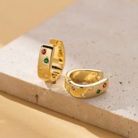 Personalized Multi-color Square Zircon Earrings Simple All-Match Ring Earrings (Option: Gold)