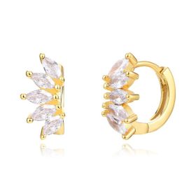 Ins Style Color Zircon All-match Earrings Symmetrical Horse Eye Stone (Option: Gold Plated White Diamond)