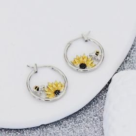 Sunflower Bee Round Ring Earrings Color Meiko (Option: Platinum)