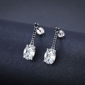 All-match Oval Zircon Copper-plated Earrings (Option: Black)