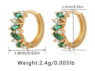 Leaf Inlaid Zircon Emerald Temperament Ear Clip Special-interest Design (Option: KE10491color-18K)