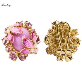 Lxalry 18K Gold Plated Pink Zircon & Enamel Floral Earrings - Vintage Statement Style For Weddings And Parties, Tarnish-Free, Hypoallergenic, Ret (Option: Gold)