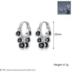 Copper Inlaid Round Zircon Earrings Tassle Fashion Exaggerated (Option: Black)