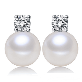 Round pearl stud earrings (Option: Silver a)