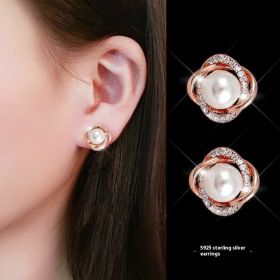 Rose Type Pearl Elegant Ear Studs Temperament Trend (Option: Pearl Rose Gold)
