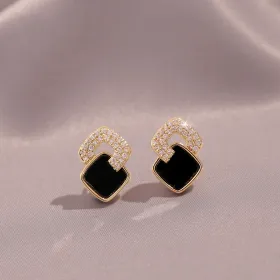Women's Cross Black Small Square Earrings Versatile Gift (Option: Women-Black)