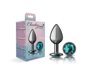 Teal Round Gem Gunmetal Metal Plug (Option: Md)