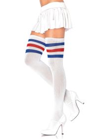 3 Stripes Athletic Ribbed Thigh Highs (Option: One Size)