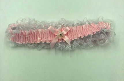 Satin Leg Garter (Option: One Size  Baby Pink With White Lace)