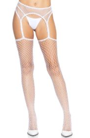 Industrial Net Stockings With Scalloped Trimmed Attached Garter Belt (Option: One Size  White)