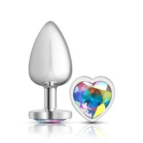 Clear Iridescent Heart Gem Silver Metal Plug (Option: Lg)