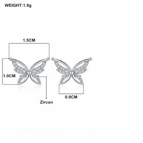 Personality All-Match Full Rhinestone Zircon Butterfly Copper-plated Stud Earrings (Option: Black)