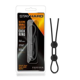 Stay Hard (Option: Silicone Double Loop Cock Ring  Black)