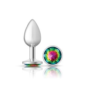 Rainbow Round Gem Silver Metal Plug (Option: Sm)