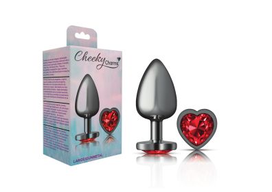Deep Red Heart Gem Gunmetal Metal Plug (Option: Lg)