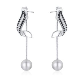 Special Interest Light Luxury High-grade Tassel Earrings Ornament Women's Pearl Pendant (Option: Black)