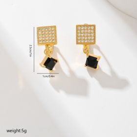European And American Square Fashion Zircon Earrings In Various Colors (Option: Black)