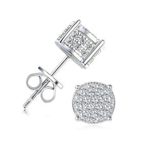 Hip Hop Sparkling Zircon Stud Earrings,4 Prong Setting, Bling Design,Unisex For Daily Wear And Parties (Option: Silver)