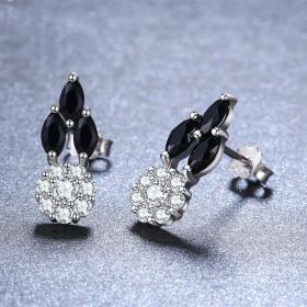 Full Diamond Round Zircon Copper-plated Earrings (Option: Black)