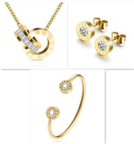 Roman Numerals and Diamond Stud Earrings (Option: Gold set)