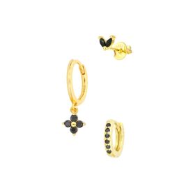 Women's Floral Clover Stacked Earrings Set (Option: Black-1PCS)