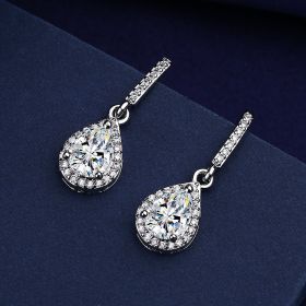 Fashion Drop Shape Ear Studs Micro Inlaid Zircon Earrings (Option: White Diamond-White Gold Color)