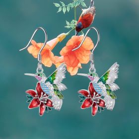 Colorful Hummingbird Full Diamond Pendant Earrings (Option: Silver)