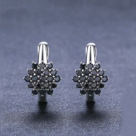Korean Style Simple Copper Vintage Black Zircon Flower Stud Earrings (Option: Black)