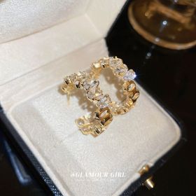 French Sweet Vintage Zircon C- Shaped Geometric Ear Ring (Option: D0453 Zircon Gold)