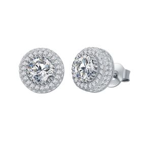 1 Pair Hip Hop Wedding  Zircon Stud Earrings,Sparkling,Unisex,Daily Accessories And Women's Jewelry (Option: Silvery)