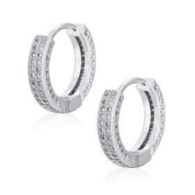 1 Pair Men's Hip Hop Zircon Hoop Earrings,Sparkling, Sleek Luxury,Versatile And Stylish (Option: Silvery)