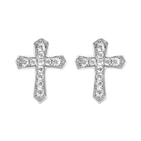 1 Pair Korean Trendy Zircon Cross Stud Earrings,Sparkling, Unisex.Hip Hop Piercing Jewelry (Option: Silvery)