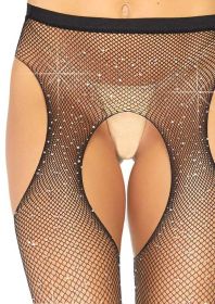 Casey Rhinestone Fishnet Suspender Pantyhose (Option: One Size  Black)